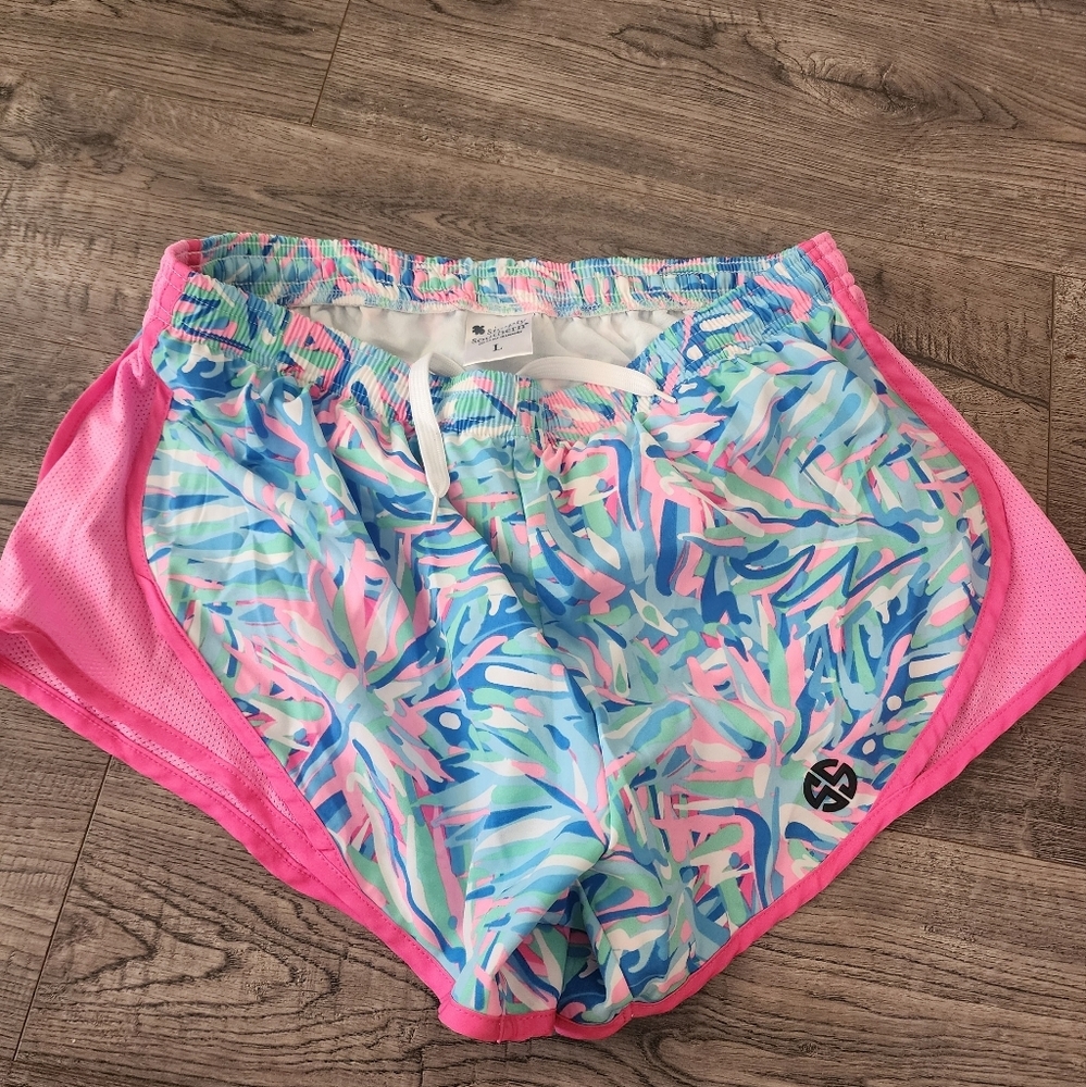 Simply Southern Multicolor Athletic Shorts Elastic Waist Sz L Stretch Lined